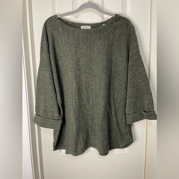Max Studio Army Green Ribbed 3/4 sleeve Boxy Tunic Lagenlook Top size 2X - Picture 2 of 8